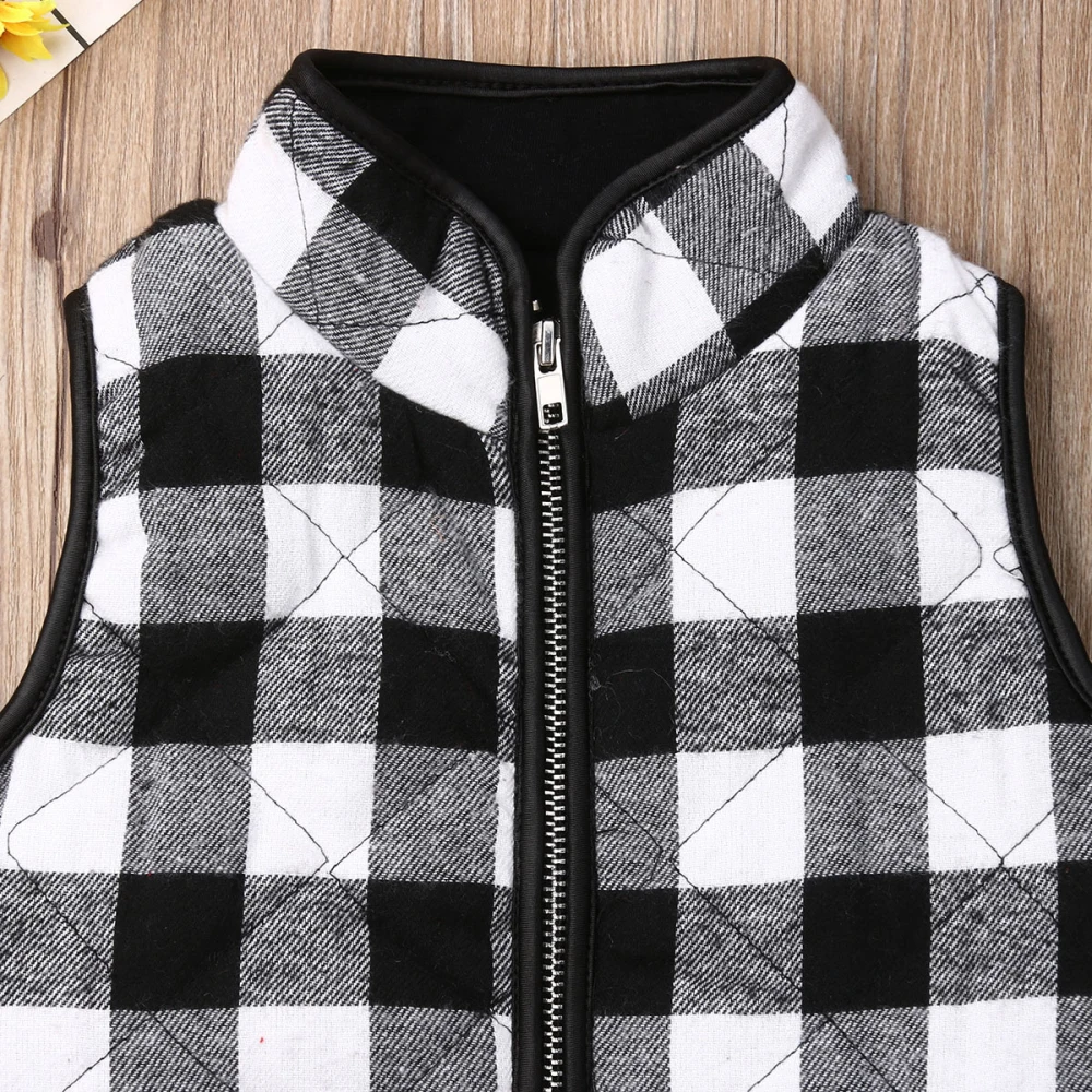 1-6Years Girls Kids Fall Sweatshirt Outfits Zipper Plaid Jacket Waistcoat Coat Outwear