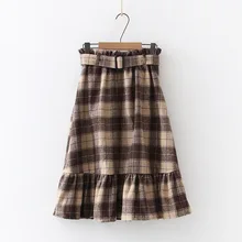 Ленивый ветер осенью и зимой свободный Ретро литературный веер дикий эластичный пояс Кружева тартан юбка