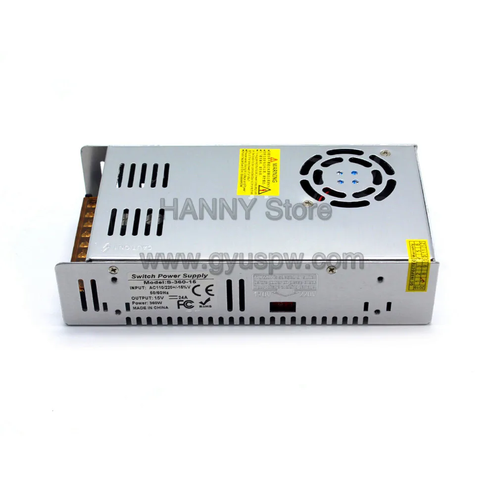 Переменный источник питания DC 15V 24A 360W Трансформатор 110V 220V AC DC15V SMPS для CCTV шагового двигателя машинного оборудования светодиодный светильник