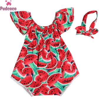 Newborn Summer Clothes Baby Girls Romper Infant Watermelon Clothing Bodysuit Jumpsuit Headband s Girls Outfits Playsuit 1