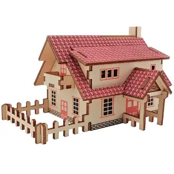 

3d Wooden Puzzle Toys Jigsaw Architecture House Diy Manual Assembly Kit Kids Learning Educational Wooden Toys For Children
