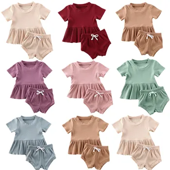 

Baby Girls Boys Clothes Sets Newborn Baby Girls Clothing Infant Solid Short Sleeve T Shirts Tops+Shorts Trousers 0-24M 2pcs