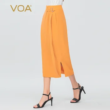

VOA Orange 40mm Heavy Mid-Waist Pocket Stitching Lace-up Split Commuter Wind Mulberry Silk Pencil Skirt C673