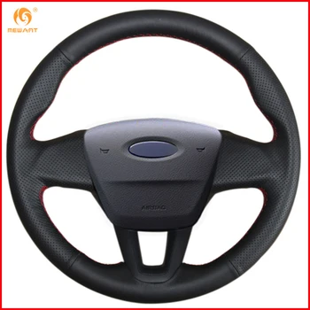 

MEWANT Black Genuine Leather Car Steering Wheel Cover for Ford Focus 3 2015-2018 Without Multi Function Button Steering Wheel
