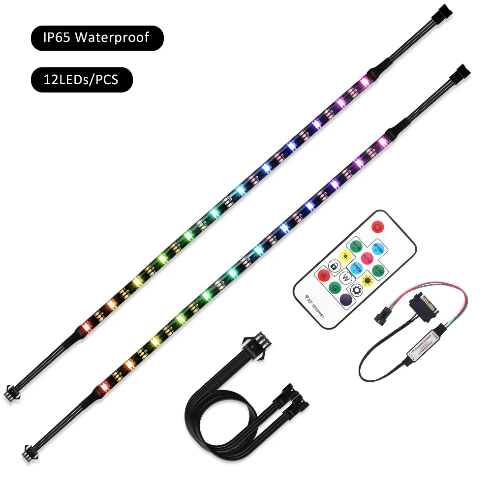IP65 12LEDs x2PCS 5 в SATA интерфейс питания RGB WS2812b Светодиодная лента с пультом дистанционного управления светодиодная лента Водонепроницаемая Диодная Лента набор для ПК чехол для компьютера - Испускаемый цвет: IP65 12LEDs x2PCS