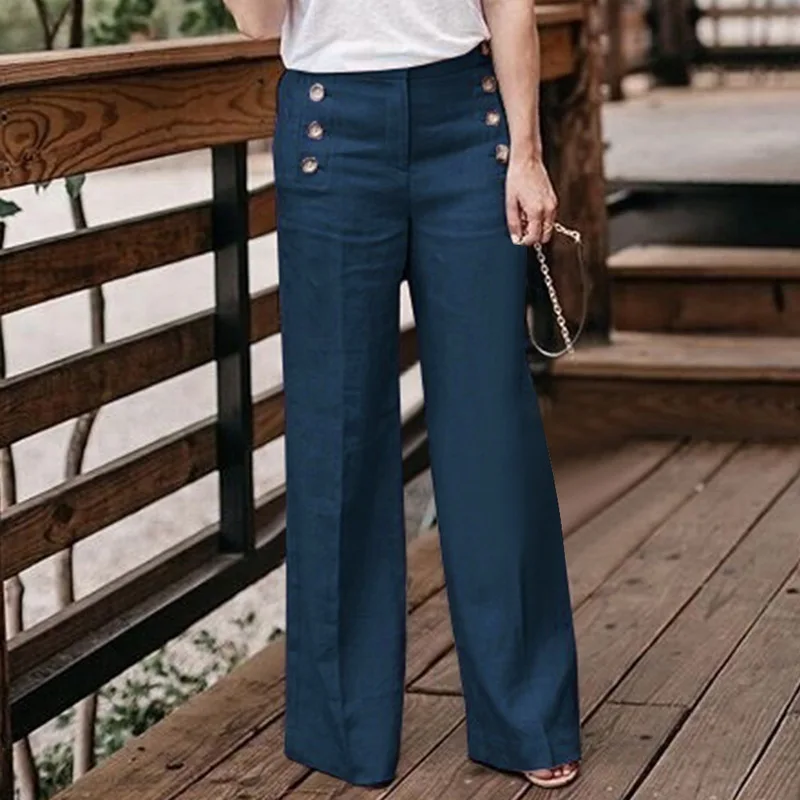 

Puimentiua 2019 New Arrival Solid Color Wide Leg Pants Women High Waist Line Long Trouser Femme Loose Bottoms Capris Mujer Pants