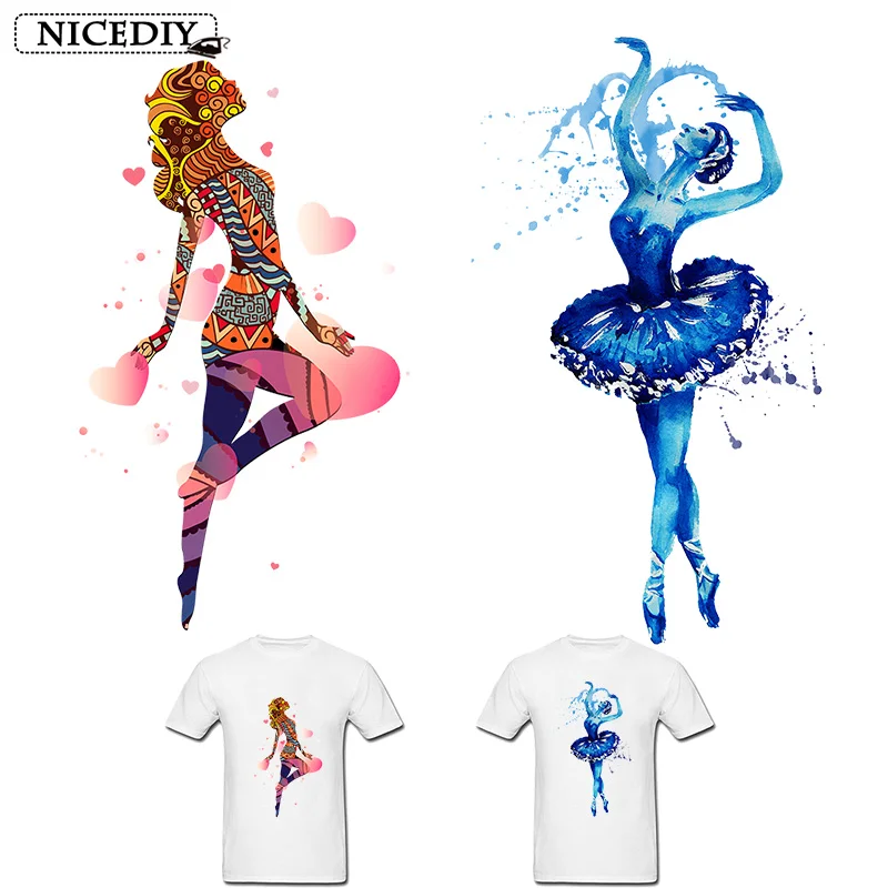 

Nicediy Heat Transfer Vinyl Sticker Patches Iron On Transfers For Clothes Colorful Dancing Girl Patch Thermal Transfer Press DIY