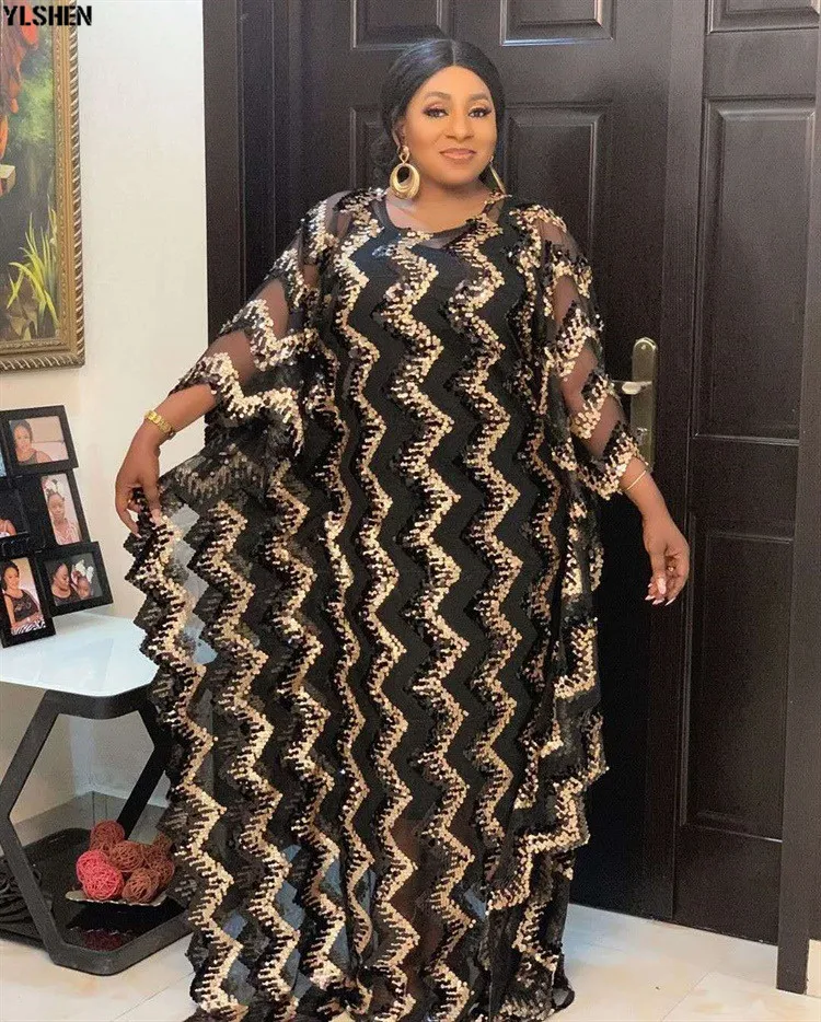4 Colors African Dresses for Women Plus Size Dashiki Full Sequined African Clothes Abaya Dubai Muslim Dress Africa Boubou Robe 24