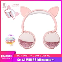 Cute Cat Ear Kids Headphone With Mic Cartoon Earphone Music Girl Helmet Gaming Headset Bling Glitter Cascos For Child Phone Gift