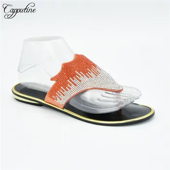 

Nice orange with rhinestones design African lower heel slippers shoes for lady 88-24,Heel Height 2CM