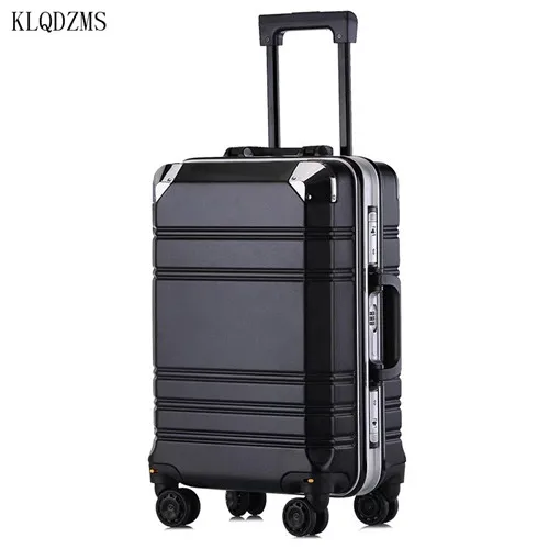 KLQDZMS 2" 24 дюйма Алюминий рамка чемодан на колесиках для путешествий Спиннер на кабина чемодан на колесиках с усиленным корпусом на колесах - Цвет: black