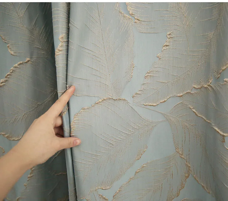 Curtains for Bedroom Living Dining Room Luxury Gold Leaf Modern American High-precision Blue Curtain Fabric Silver Thread Tulle