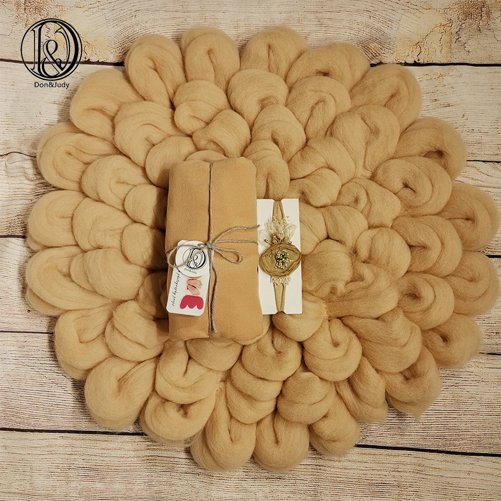

Don&Judy 3pcs Set Newborn Props Infant Shooting 100% Wool Blanket+Wrap+Headband Baby Photography Props Newborn Shower Gift