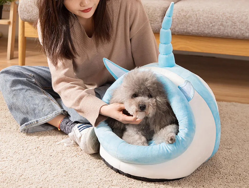Cute Cat Bed Semi-closed Cats House Soft Warm Small Medium Dog Bed Pet House Built-in Fun Decoration for Cat Teddy Chihuahua Mat-111