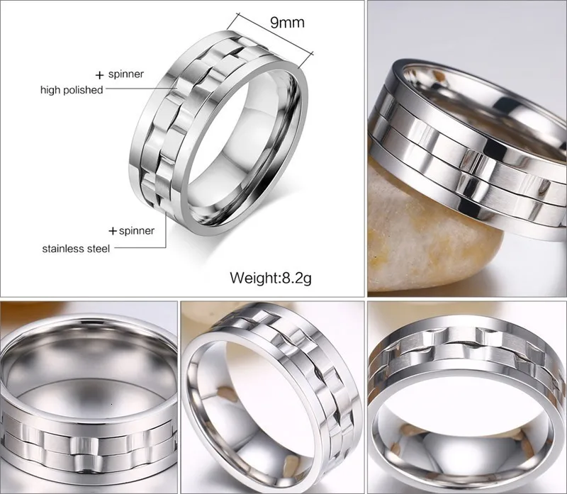Вращающийся Спиннер кольцо обручальное твердые нержавеющая сталь шестерни дизайн 9 мм мужские вечерние хип хоп ювелирные изделия дропшиппинг