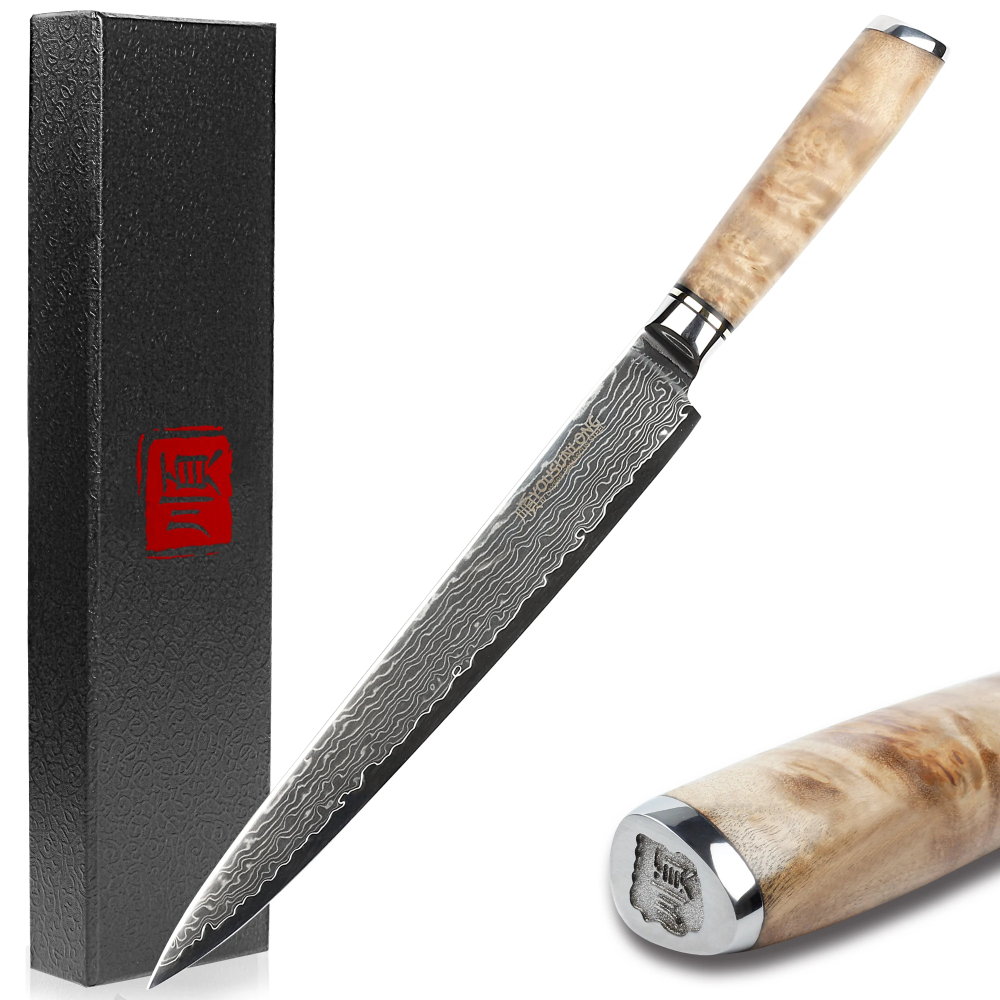 

YOUSUNLONG 10 Inch Sashimi Fish Fillet Knife,Japanese Super Steel 67 Layer High Carbon Stainless Steel, Burl wood Carving Knife