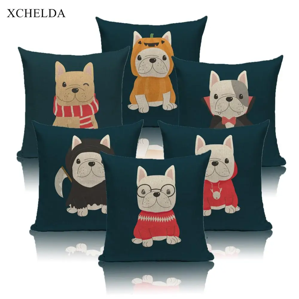 

Cushion Cover Linen French Bulldog Print Cute Dog Animals Decorative PillowCase for Home Sofa Car Seat Pillow Case 45*45