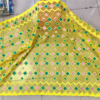 

5 yard Swiss lace fabric 2020 latest yellow green pink embroidery African cotton fabrics Swiss voile lace popular Dubai style