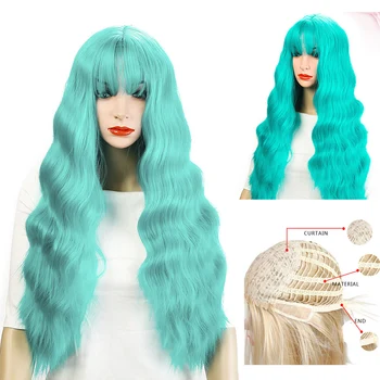 

Fluffy Synthetic Cosplay Wig Black Blue Long Wavy Wig 10 Colors Costume Party Heat Resistant for Women Allaosify Blue Gray Blond