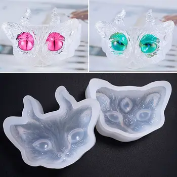 

Crystal Epoxy Mould DIY Jewelry Three-eyed With Angle Cat Head half-Stereo Bright Mirror Silicone Mold