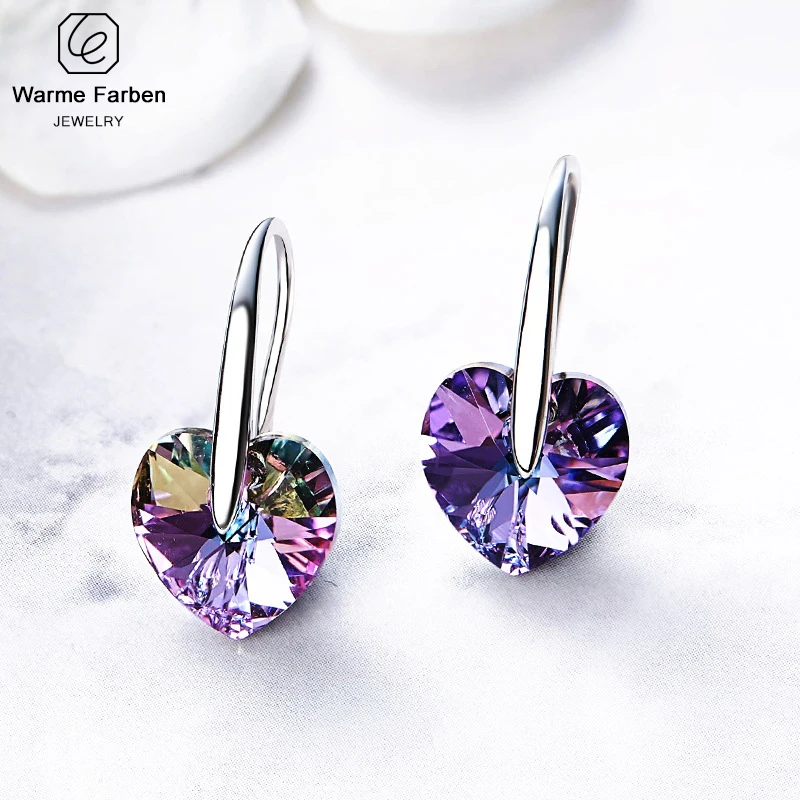 Женские серьги Warme Farben с кристаллами Swarovski, S925, серебристые, синие, в форме сердца, серьги-капли, хорошее ювелирное изделие, вечерние серьги