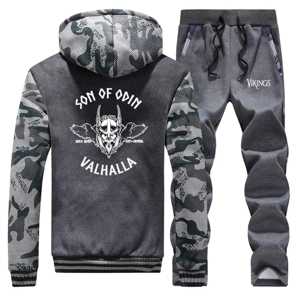 Vikings Sons Of Odin Valhalla, зима, теплый жакет с капюшоном, Мужская камуфляжная куртка, плотный спортивный костюм+ комплект из 2 предметов, штаны