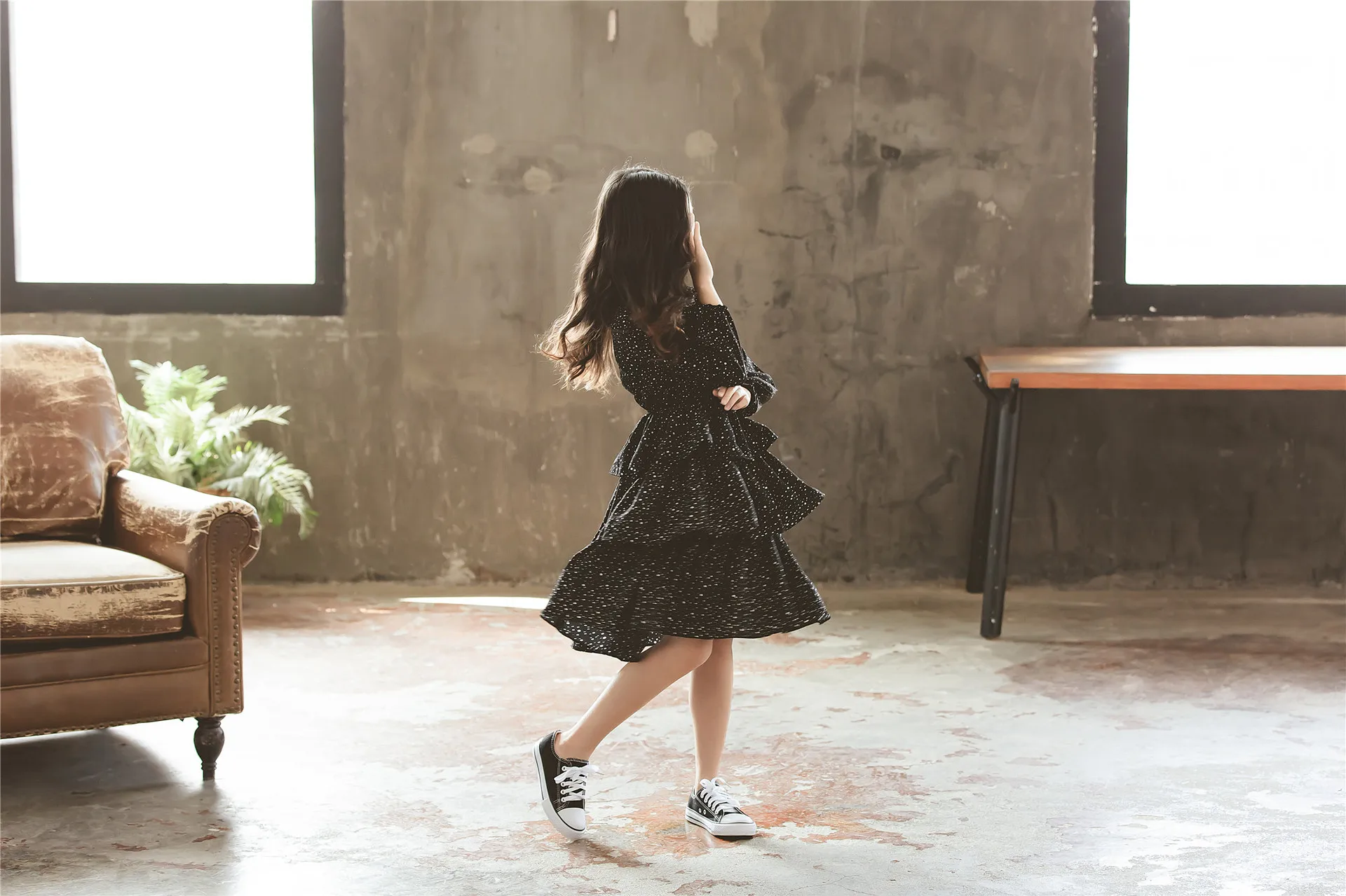 New Style Autumn and Winter Baby Girls Dress Polka Dot Cute Girls Princess Dress Fashion Kids Basic Dress for Girls,#8133