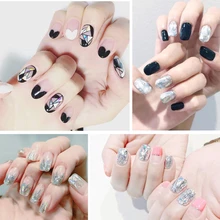 14 tipps/blatt Full Cover Wraps Nagellack Aufkleber Streifen Plain Nail art Dekorationen Herz Designs Glitter Pulver Maniküre tipps(China)