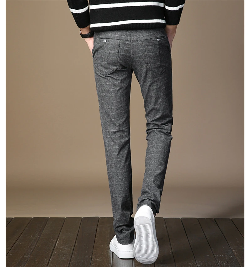 Mens Winter Slim Straight Velvet Pant Men New Fashion Men Casual Thick Fleece Pants Male Business Trousers Plaid Warm Pants,638