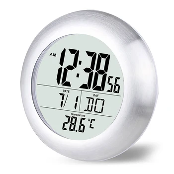 

Bathroom Suction Mount Aluminum Alloy Clock With Thermometer Waterproof Temperature sensor bathroom clock