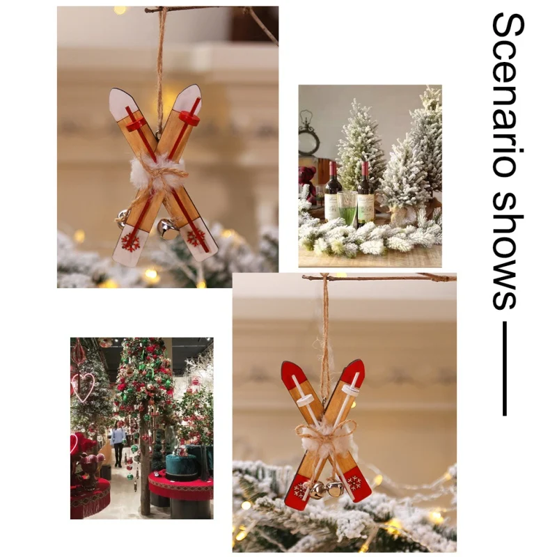 Деревянные сани с веревкой и колокольчиками Рождественская игрушка орнамент Рождественский ярлык кулон для праздников и вечеринок украшения