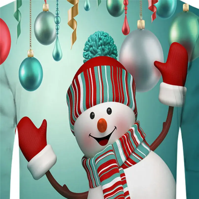 Christmas Couple's 3-D Printed Men and Women Tops Cotton Long-sleeved T Shirt Round Collar Christmas Blouse Casual Tee 4S13 (31)