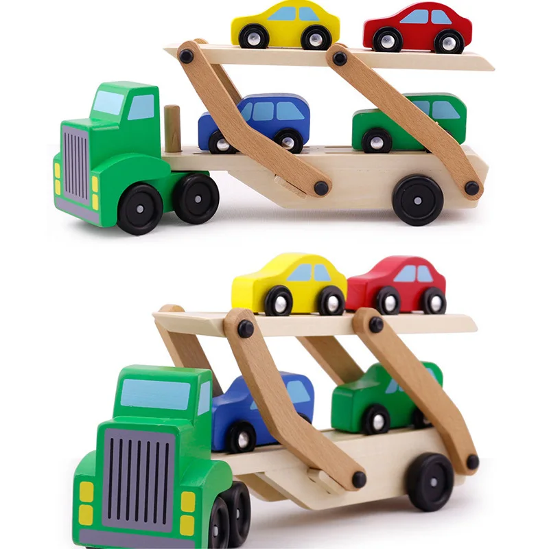 

Children Double Layer Freight Truck Car Model Small Wood Sliding Boy Wood Toy Car Big Truck Trailer Tablet