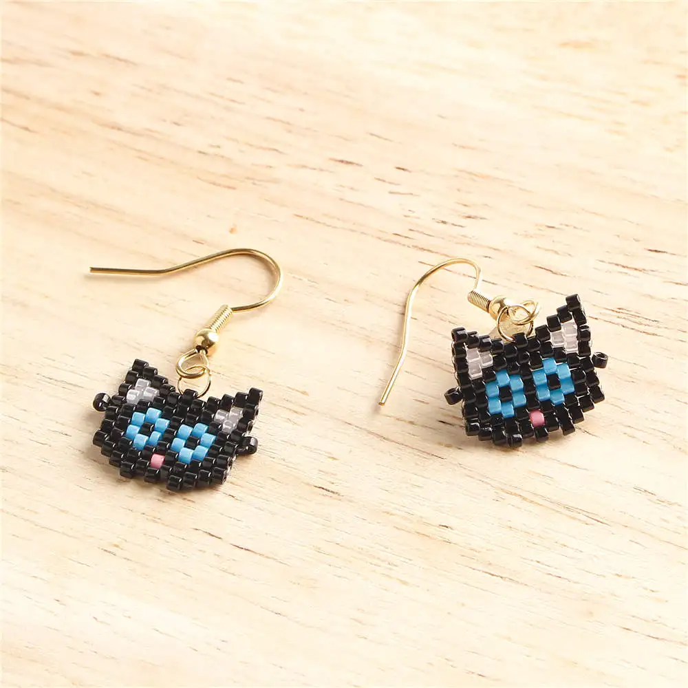 Shinus 10 Pairs/lot MIYUKI Earrings For Women Animal Cat Earring Girl Perles Miyuki Joyeria Jewelry Jewels Pendientes Mujer