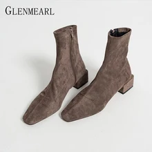 Ботильоны для женщин; зимняя обувь; Брендовые женские ботинки на квадратном каблуке; простая повседневная обувь на молнии; коллекция года; сезон весна-осень; новое поступление