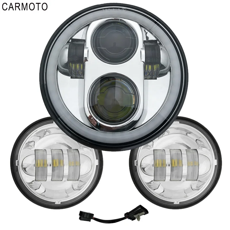 silver C 5 3/4 ”мотоцикл круглый светодиодный фары 4'' светодиодный противотуманный фонарь для Dyna Sportster Triumph индийская фара двигателя янтарный свет поворота - Цвет: silver C