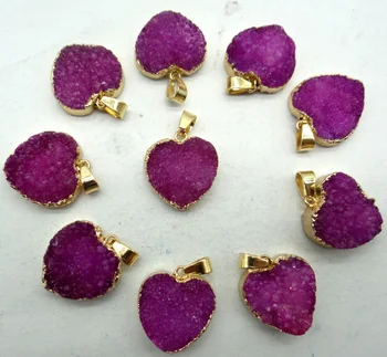 

fashion Natural stone Titanium Quartz Crystal Heart charm pendant for diy Jewelry making necklace Accessories wholesale6PCS