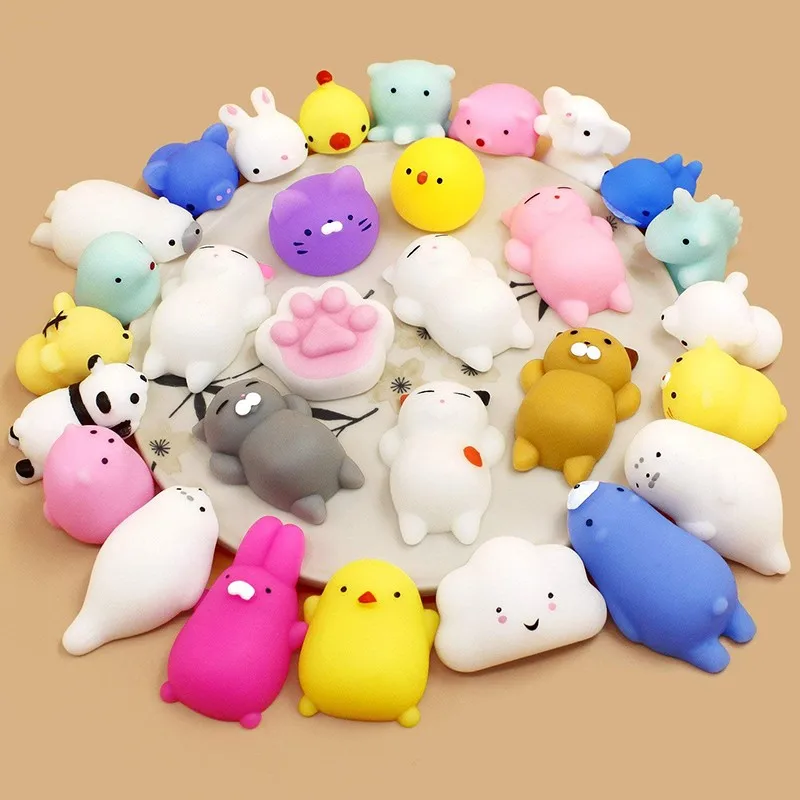 10/30/50pcs Pack Mochi Squishy Toys Fidget Mini Small Kawaii Animal Squeeze Cat Stress Relief Figet Toy For Kids Adults pea popper fidget