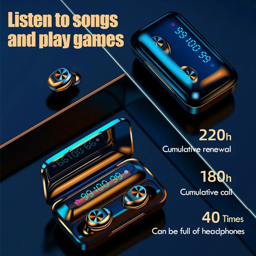 New TWS Bluetooth 5 0 Touch Control Wireless Earphones Stereo Headphones Waterproof Sports True Wireless Earbuds with Microphone