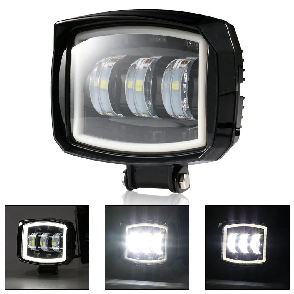 Universal Motorcycle LED Fog Lights Vintage Motorbike Scooter Motocross Front Headlight Auxiliary Lamp Square Additional Light