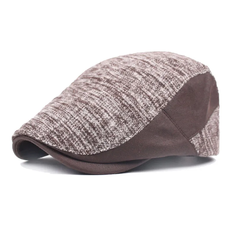 Mens Newsboy Hat Knitted Cotton Hat Golf Driving Peaked Flat Cabbie Beret Cap