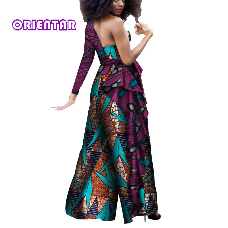 Сексуальный женский комбинезон африканская одежда Африканский Воск Принт Базен Riche хлопок Африканский одно плечо Широкие штаны комбинезон WY4026 - Цвет: 14
