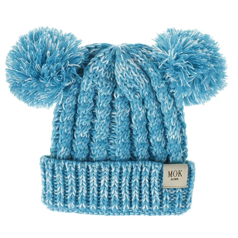 Детские брендовые кепки и шапки для зимы, теплая вязаная шапка для мальчиков и девочек, шапка с помпоном, однотонная вязаная шапка с помпоном H199D
