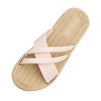 

Women Stripe Flat Bath Slippers Summer Sandals Indoor Outdoor Slippers women's slippers sandals girls Retro Beach Slippers#309