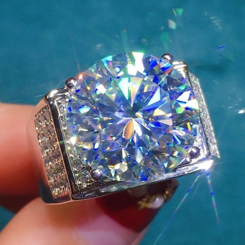Neuer Stil Moissan-Diamant-Herrenring, Hauptstein, einzeln, 10 Karat, rund, acht Herzen und Pfeile, geschliffener Live-Mund-Schmuckzubehör – Detail 1