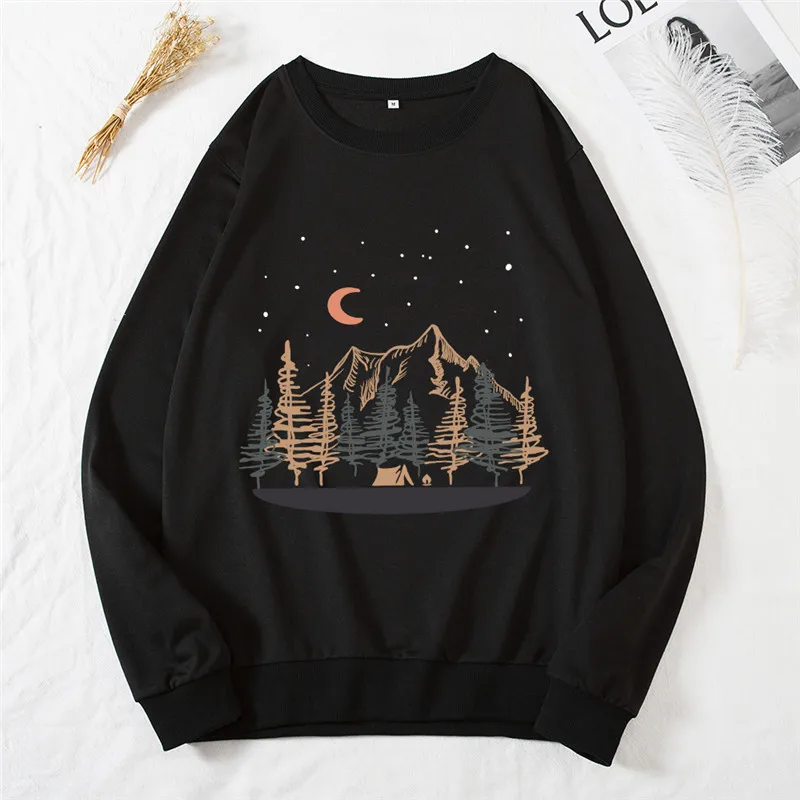 

Plus Size Hoodies Mountain Print Hoodie Women Pullover Crewneck Sweatshirt Women Long Sleeve Shirts Pink Tops Fashion Clothes