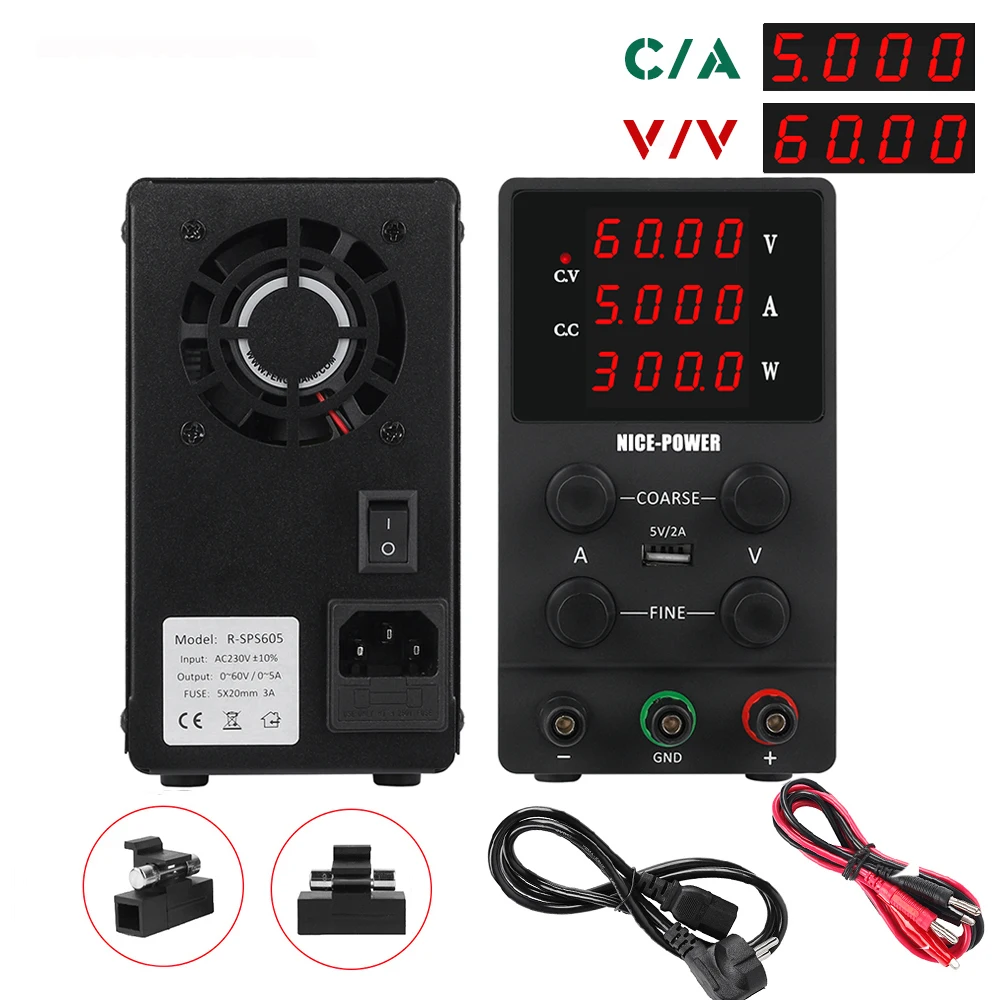 

Fine Adjustment DC Bench Power Supply 60V 5A Lab Adjustable Power Source Digital Voltage And Current Regulator 110V/2