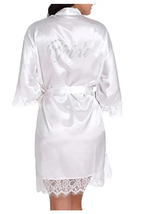LP004 для свадьбы, невесты, подружки невесты халат в цветочек атлас, искусственный шелк пижама-халат для Для женщин кимоно пижамы цветок плюс Размеры - Цвет: white bride