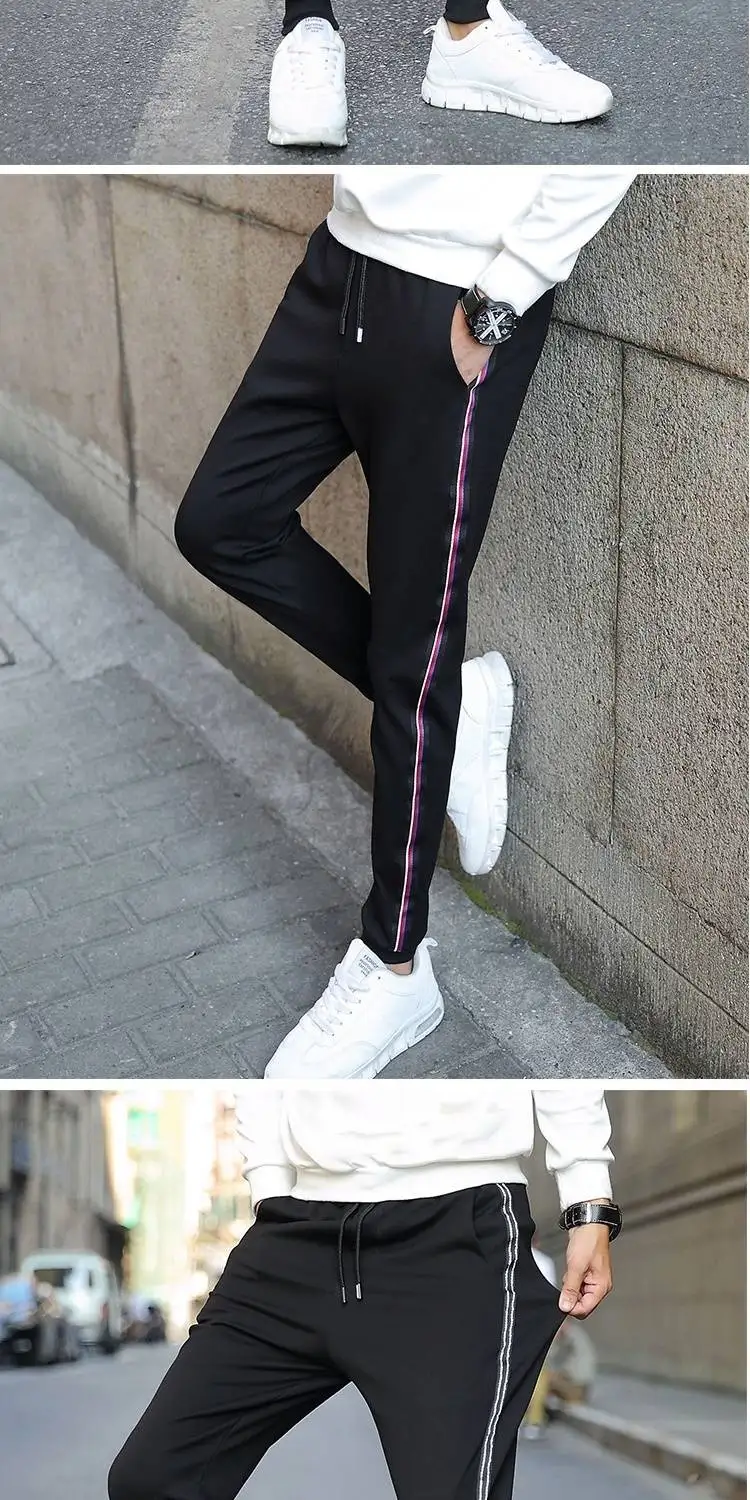 Men Track Pants NEW Fashion Hip Hop Fitness Streetwear Male Trousers Striped Drawstring Joggers Sweatpants Pantalon Homme