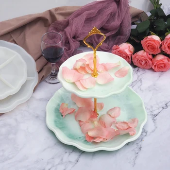 

2 Tier Cake Fruit Food Plate Stand Resin Casting Mold Fruit Disc Big Plate Fruit Tray Mold Vintage Crown Metal Art Craft